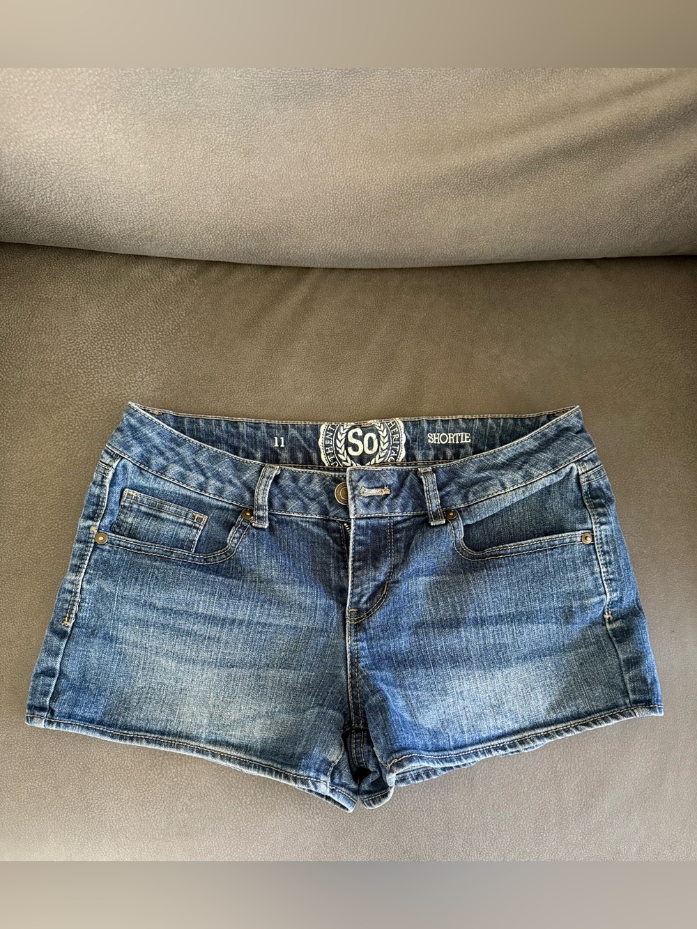 SO Junior's Distressed Blue Denim Shortie Shorts